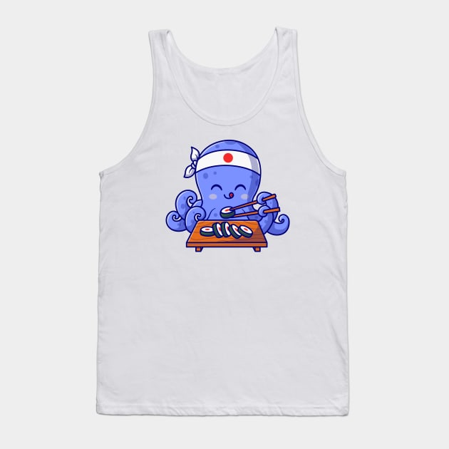 Cute Octopus Eating Sushi Cartoon Tank Top by Catalyst Labs